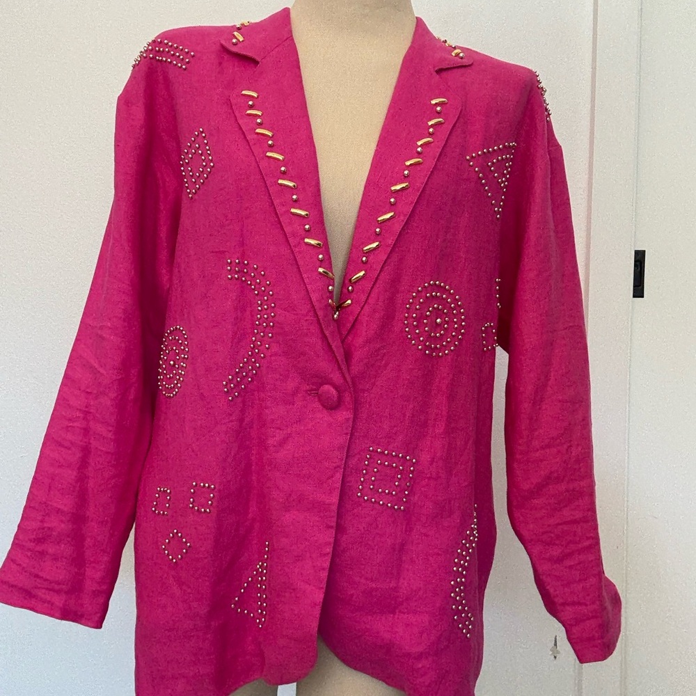 Adrianna Papell Pink Blazer with Metallic Trim